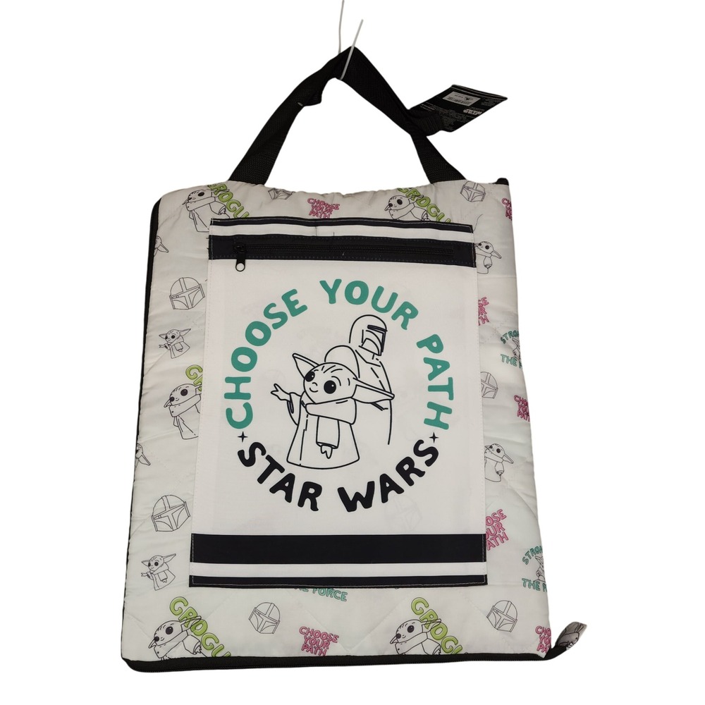 Star Wars Grogu Mandalorian Reversible Picnic Blanket Tote Bag‎ White New